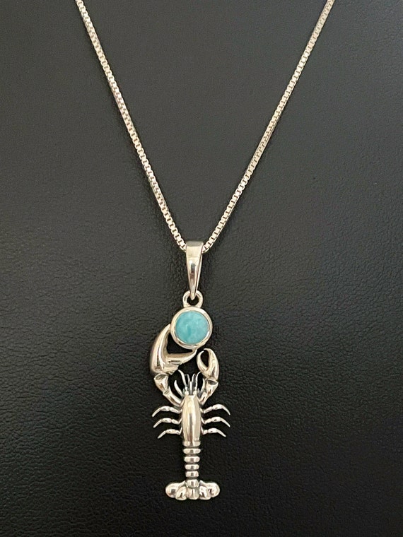 Natural Larimar Lobster Necklace Sterling Silver Larimar Lobster