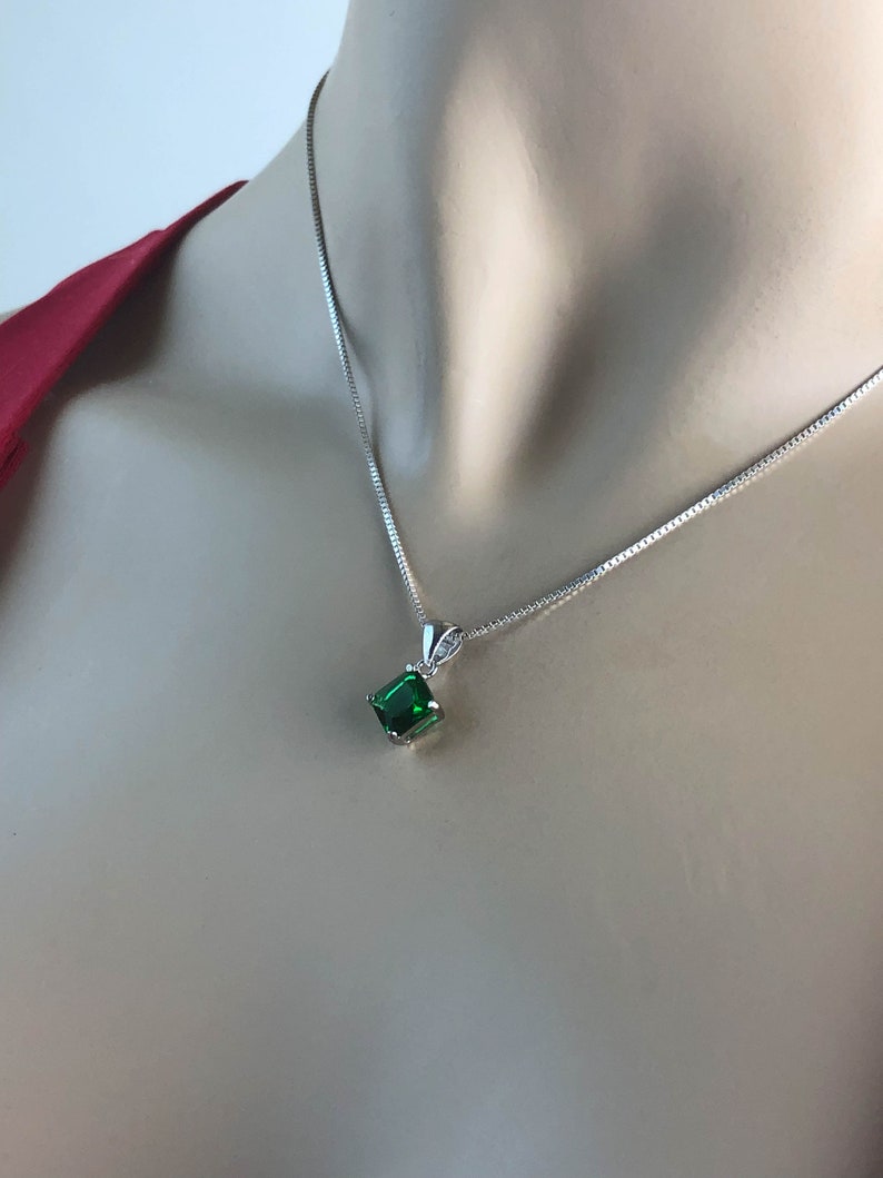 Emerald Necklace Sterling Silver Emerald Pendant May - Etsy
