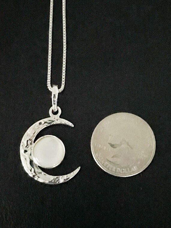 Genuine Mother of Pearl Pendant, Sterling Silver Crescent
