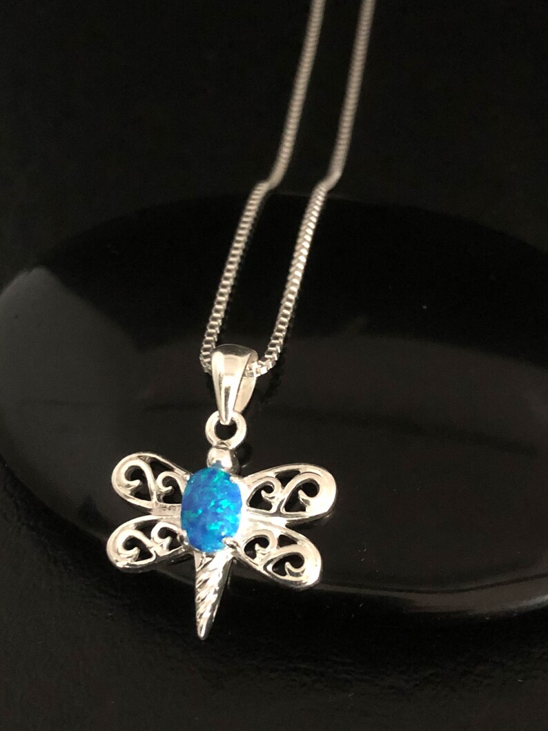 Blue Opal Dragonfly Necklace Sterling Silver Dragonfly - Etsy