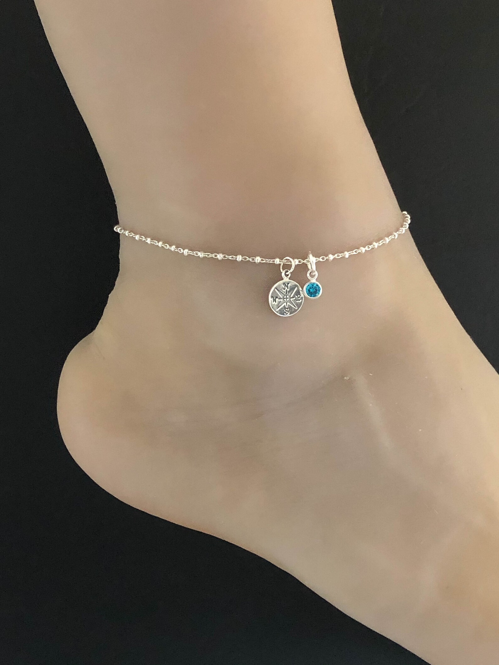 Compass Anklet Sterling Silver Beaded Ankle Bracelet Good Etsy