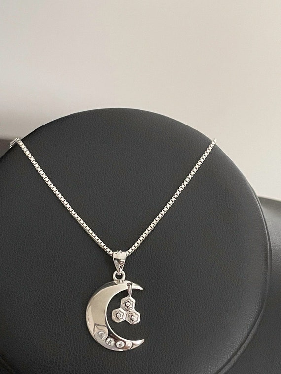 Moon Star Necklace Sterling Silver Moon Cradling Star Necklace Moon Charm Pendant Three Crescent Stars Charm Pendant Celestial Necklace Etsy