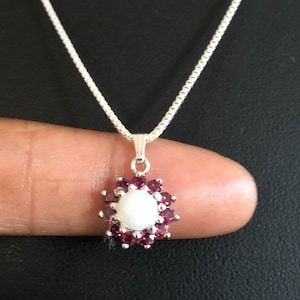 Natural Ethiopian Opal  & Rhodolite Garnet Necklace, Sterling Silver Opal Garnet Pendant, January Birthstone, October Birthstone Jewelry