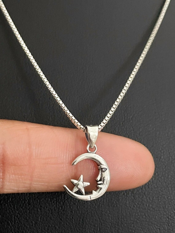 Moon Star Necklace Sterling Silver Moon Star Necklace Crescent Star Necklace Moon Charm Pendant Star Charm Pendant Celestial Necklace Etsy