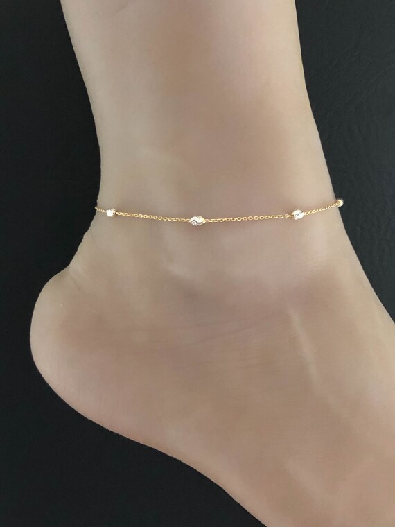 Dainty 14k Gold Plated Adjustable Anklets- Sun – kissyanjewelry