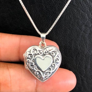 Victorian Heart Locket Necklace, Sterling Silver Locket Pendant, Heart Locket Necklace, Photo Locket Jewelry, Anniversary Gift for Her image 4