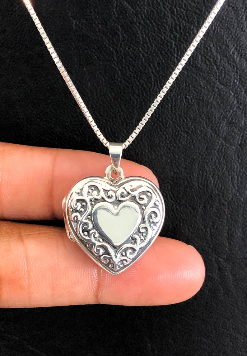 Victorian Heart Locket Necklace, Sterling Silver Locket Pendant, Heart Locket Necklace, Photo Locket Jewelry, Anniversary Gift for Her image 4