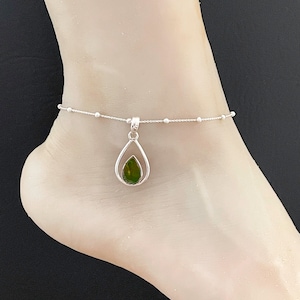 Genuine Ammolite Fossil Anklet, Sterling Silver Beaded Anklet Bracelet, Good Luck Charm Jewelry, Iridescent opal-like Ammolite Anklet