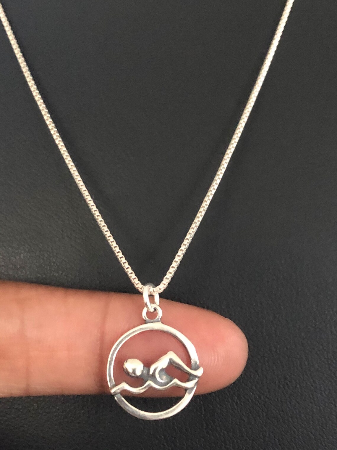 Swimming Necklace Sterling Silver Swimming Pendant Swimming Etsy