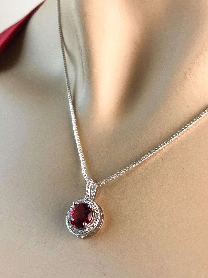 Sterling Silver Halo Pendant Minimalist CZ Jewelry Bridal Wedding Necklace January-December Birthstone Jewelry Birthstone Necklace