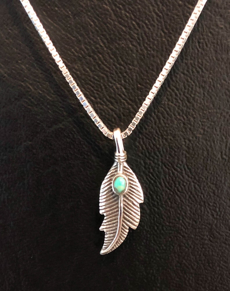 Turquoise Feather Necklace Sterling Silver Feather Necklace Etsy
