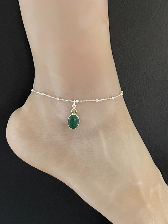 Silver Ruby Ankle Bracelet Buy Genuine Nephrite Jade And Peridot  Anklet, Sterling Silver
