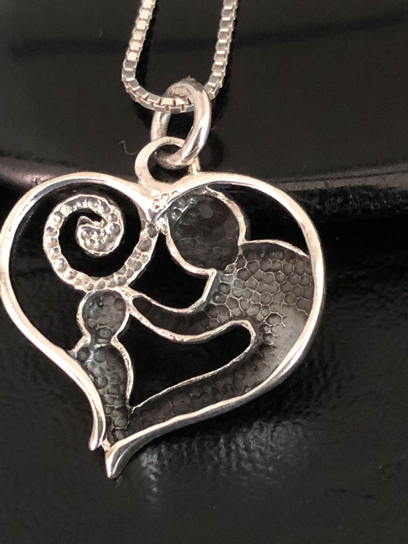 Mother and Child Necklace, Mother and Child Pendant, Sterling Silver Heart Necklace, Heart Charm Pendant, Gift For Mom, Mother Necklace image 10