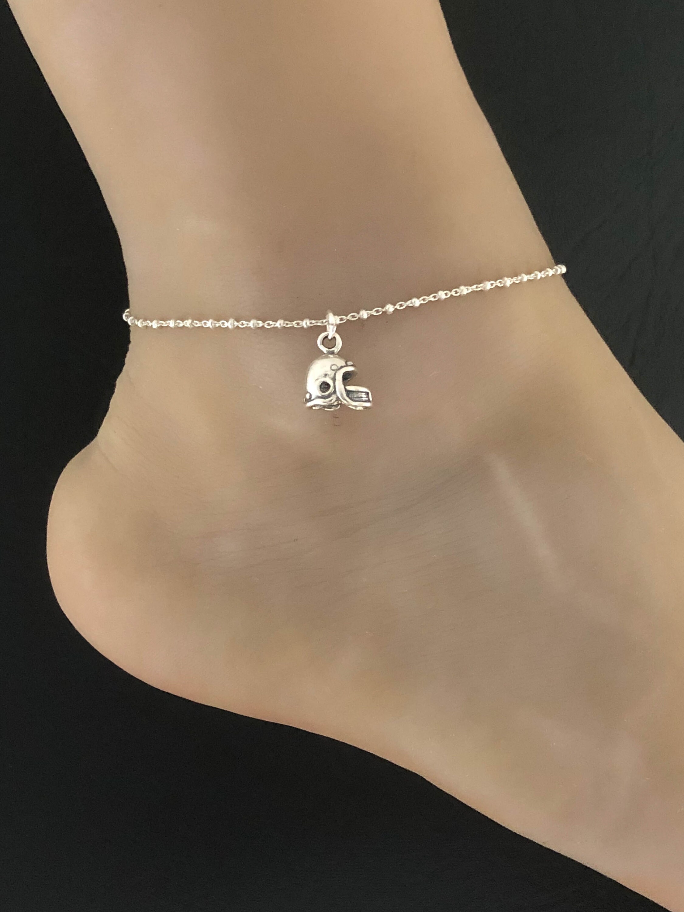 Football Helmet Anklet Sterling Silver Beaded Ankle Bracelet Etsy
