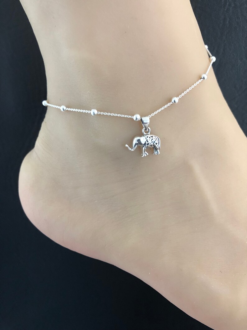 Elephant Anklet Sterling Silver Beaded Ankle Bracelet Good Etsy