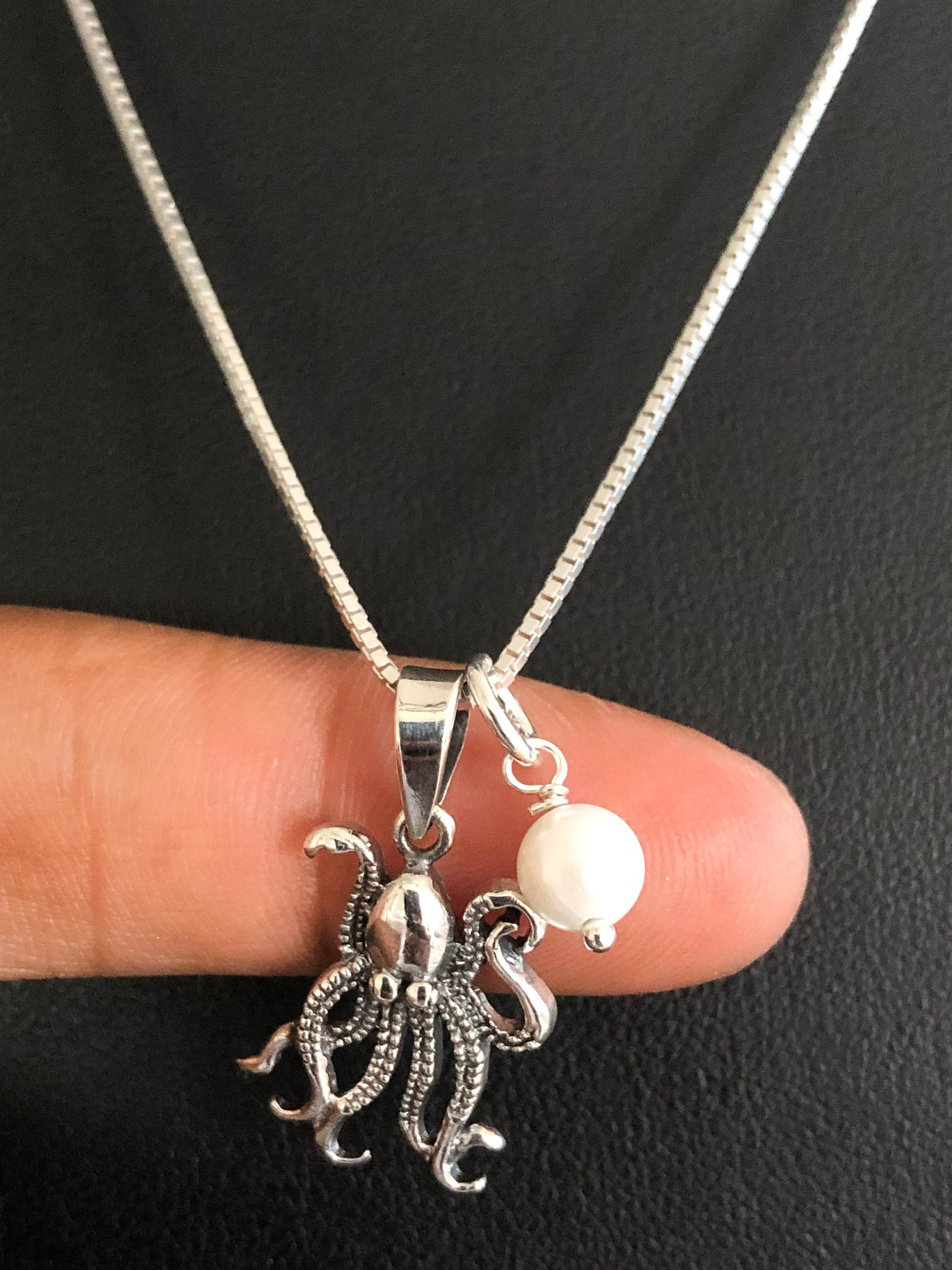 Octopus Necklace Sterling Silver Octopus Pendant Fresh Water Etsy
