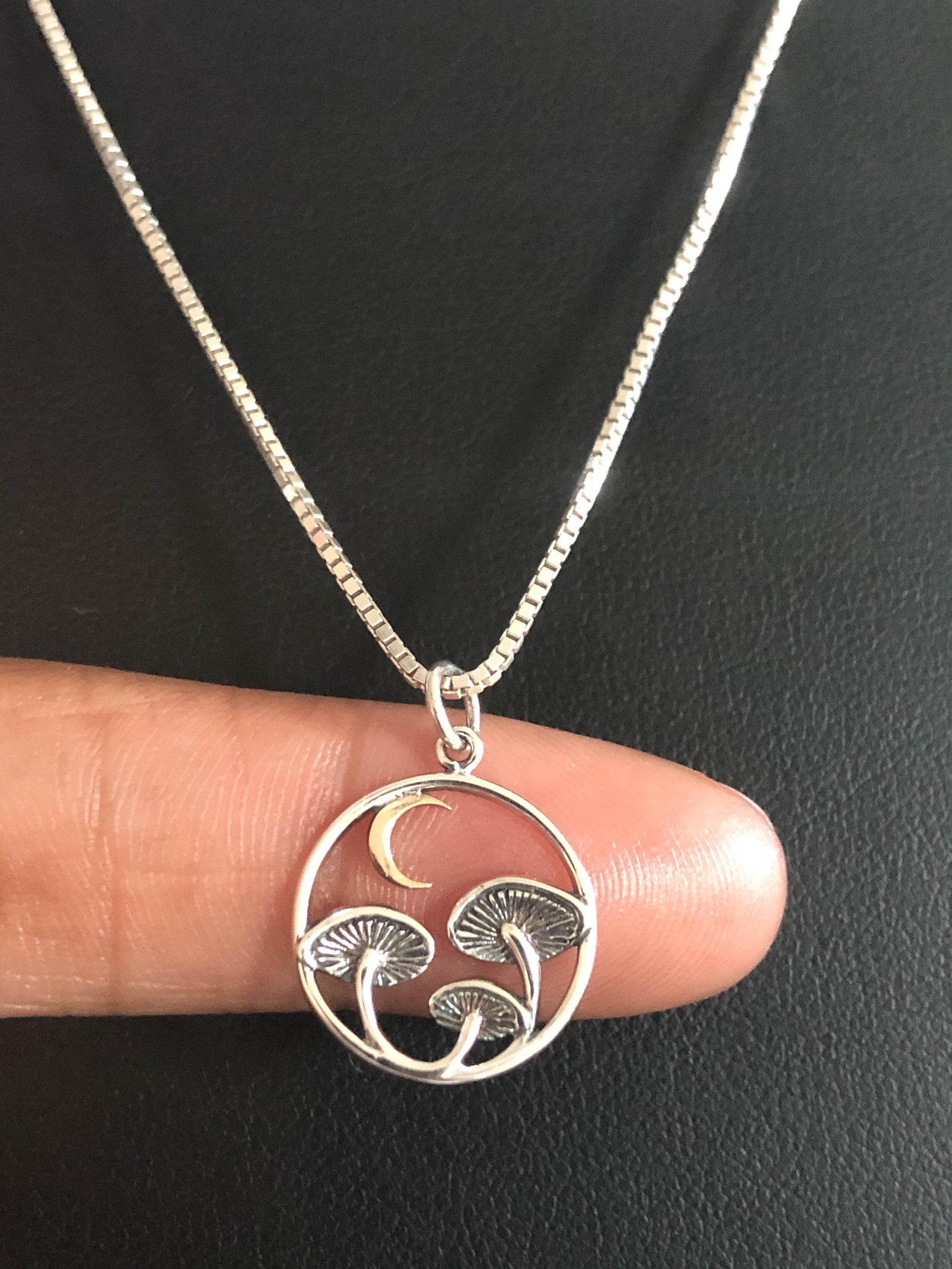 Mushroom Necklace Sterling Silver Mushroom Pendant Two Tone Etsy