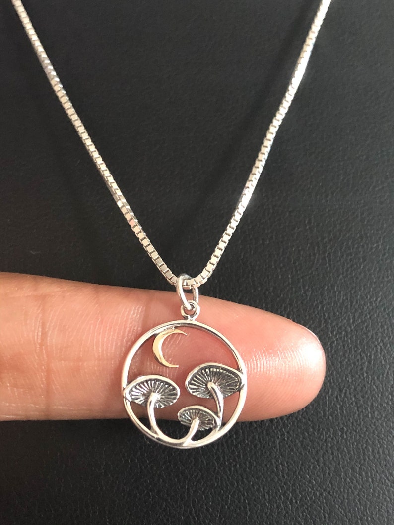 Mushroom Necklace Sterling Silver Mushroom Pendant Two Tone Etsy
