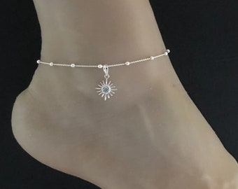 本物のブルートパーズサンシャインアンクレット、スターリングシルバー
