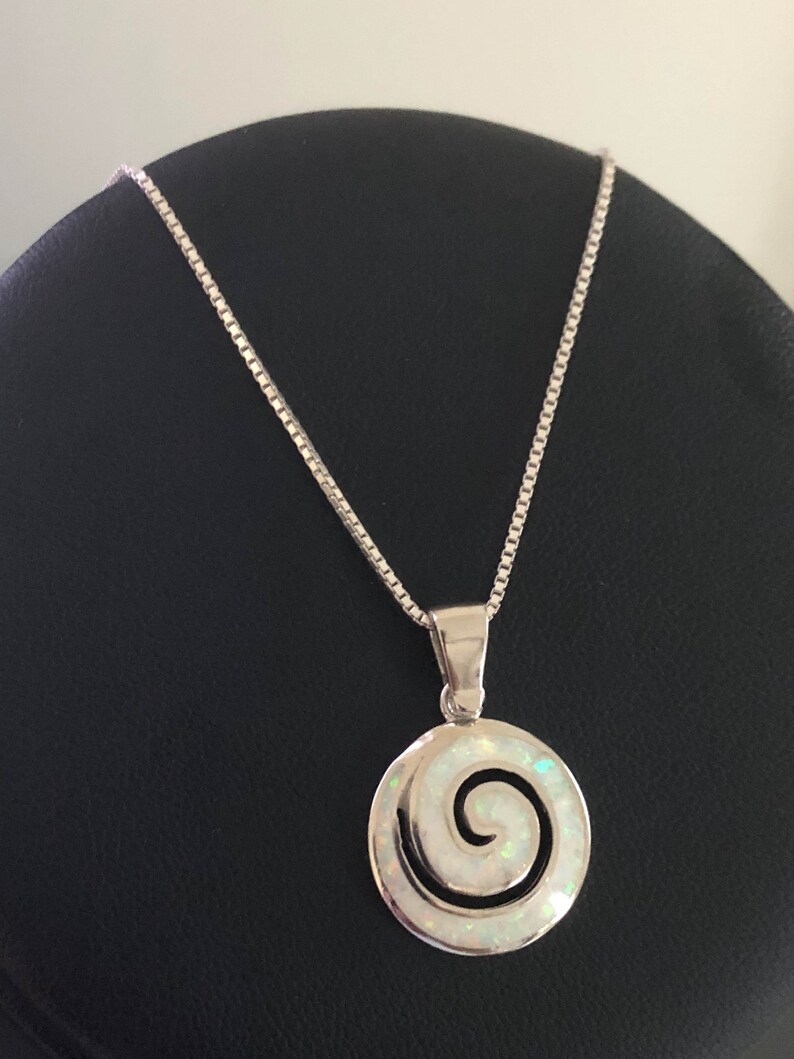 White Fire Opal Necklace Bridal Wedding Necklace October Birthstone Jewelry Sterling Silver Swirl Pendant White Opal Swirl Necklace
