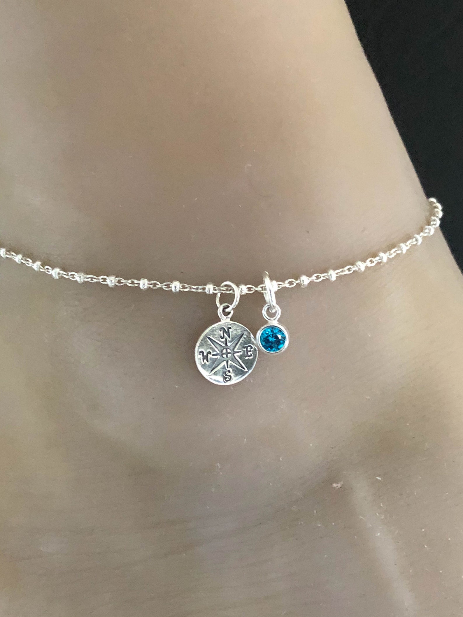 Compass Anklet Sterling Silver Beaded Ankle Bracelet Good Etsy
