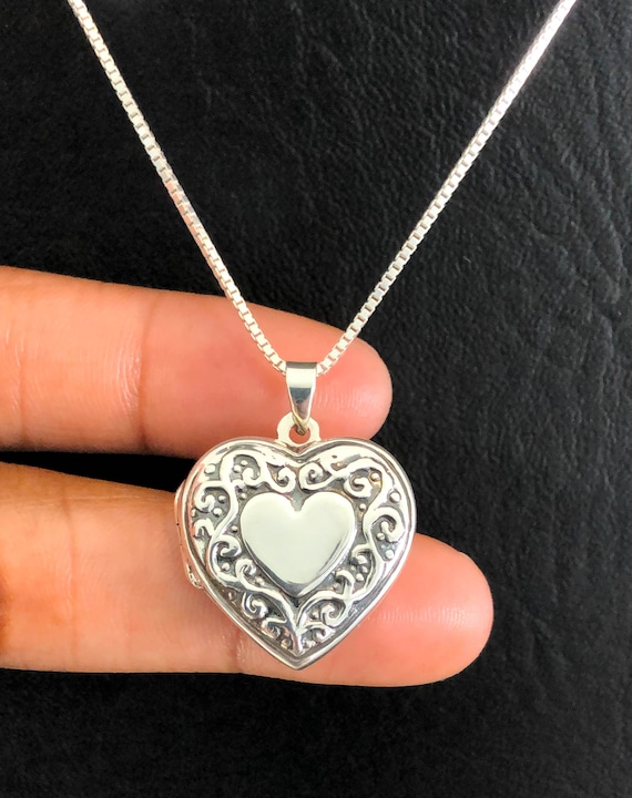 Victorian Heart Locket Necklace, Sterling Silver Locket Pendant, Heart  Locket Necklace, Photo Locket Jewelry, Anniversary Gift for Her