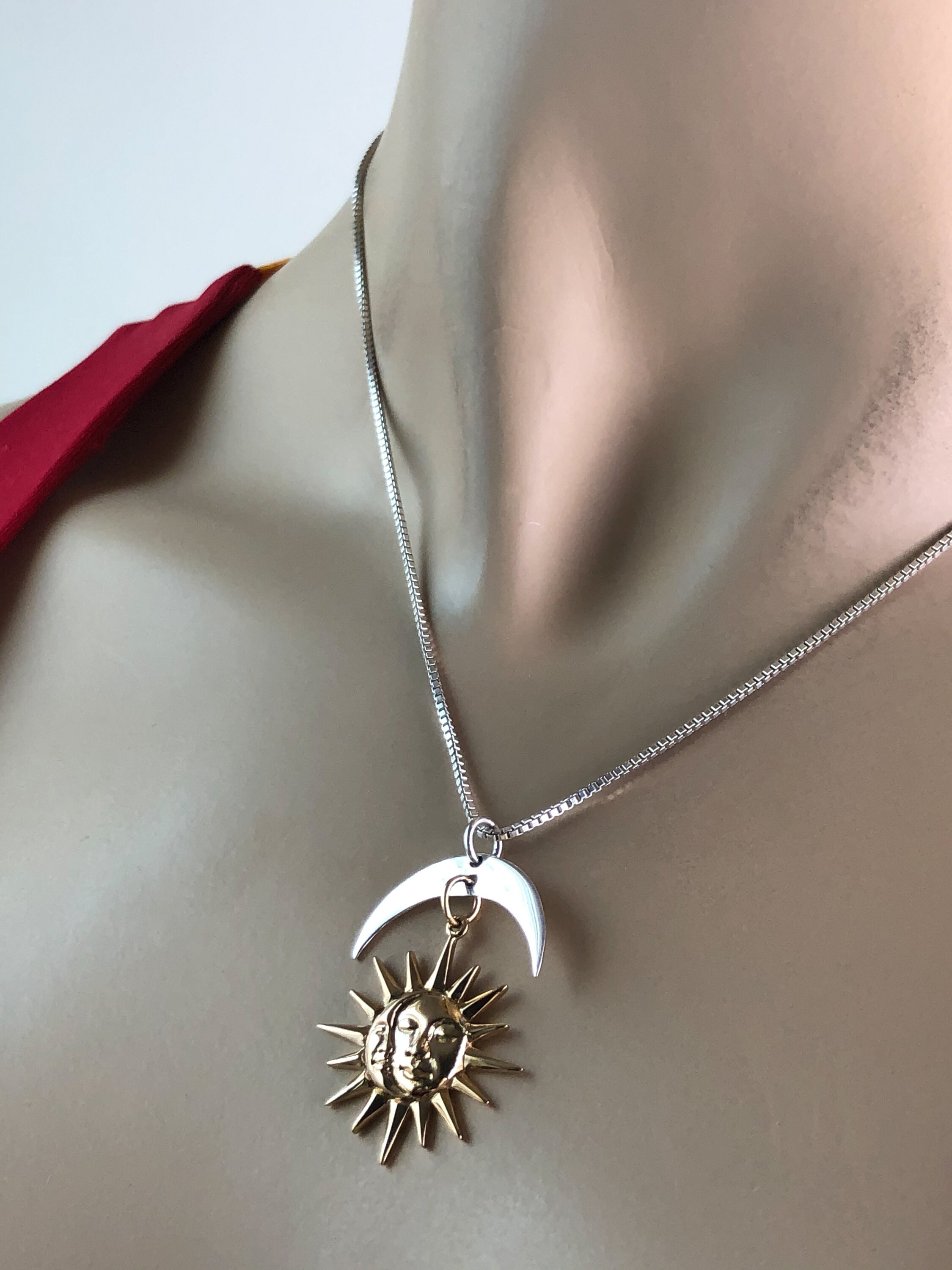 Crescent Moon and Sunshine Pendant, Sterling Silver Celtic Necklace ...