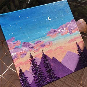 Amazing Acrylic Forest Mountain Sunset Clouds Acryl Painting Drawing Art