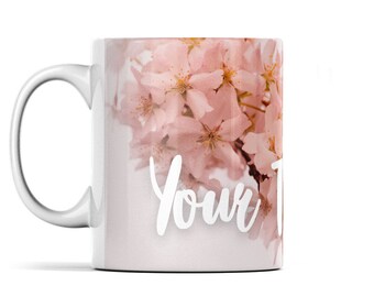 Cherry Blossom Mug No. 19 with Pink Flowers on a Light Pink Background by Hypestar with wrapped print