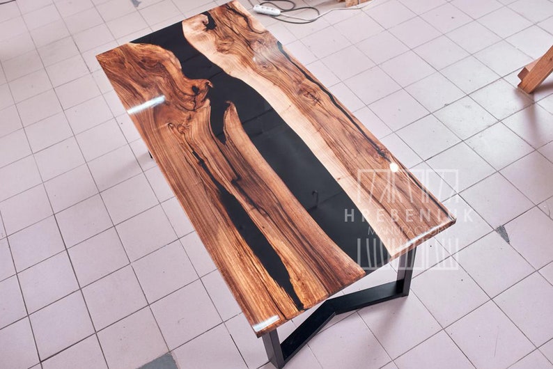 Black Epoxy Resin River Table Kitchen Table
