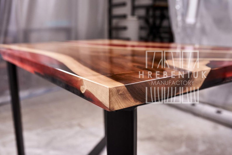 Kitchen table red epoxy resin and wood epoxy table top | Etsy