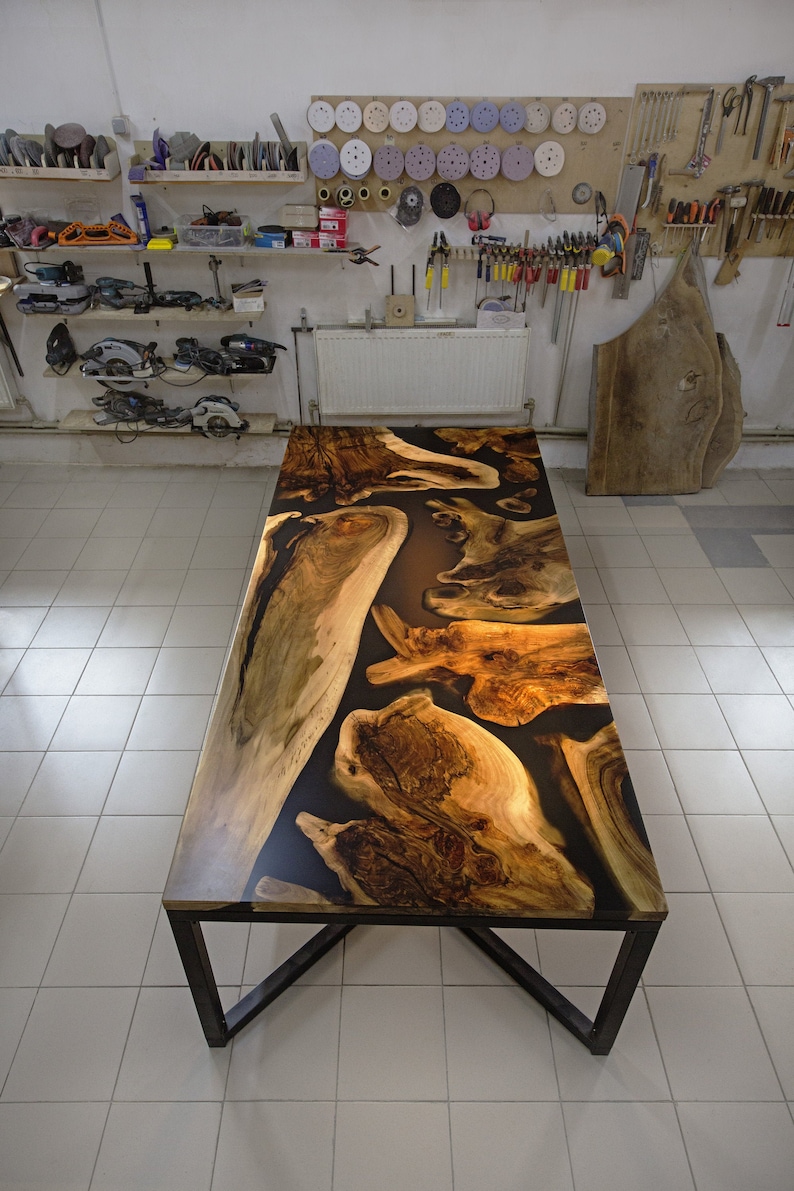 Large Kitchen Table with Epoxy Resin, Available in any Color and Any Size