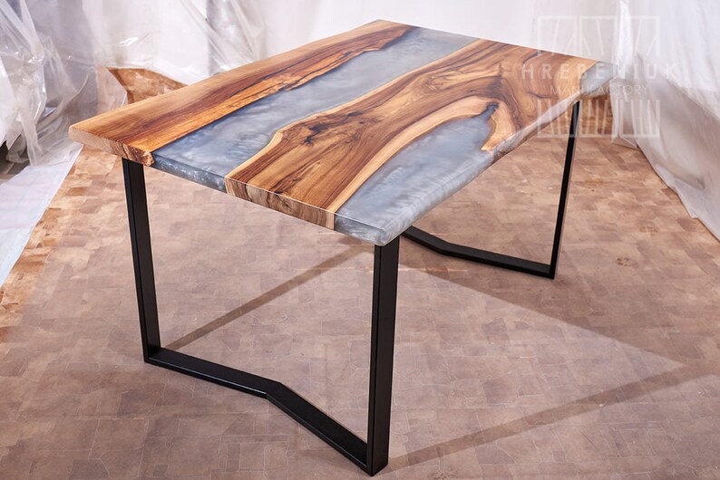 Grey Colored Epoxy Resin Made Gaming Desk