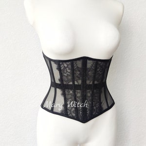 Black lace underbust corset ,corset lingerie, steel bones corset, mesh corset, corset belt, plus size corset
