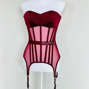 Custom overbust corset with suspenders for women. Real waist training corset for tight lacing. Steel boned corset. Corset Top, Bustier Top