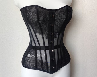 Custom Overbust Black Lace Corset for Women . Lingerie Corset