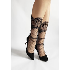 Black Tulle Socks: Polka Dot Sheer Socks with Lace