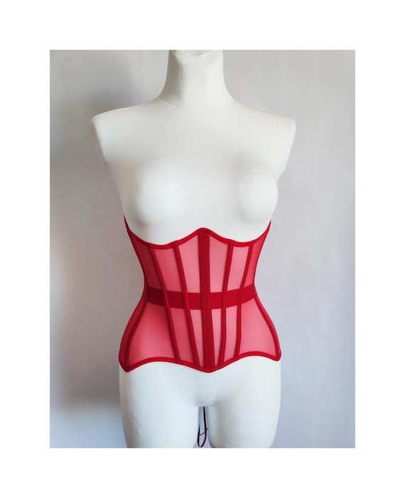 Custom Red Mesh Underbust Corset. Real Waist Training Corset for