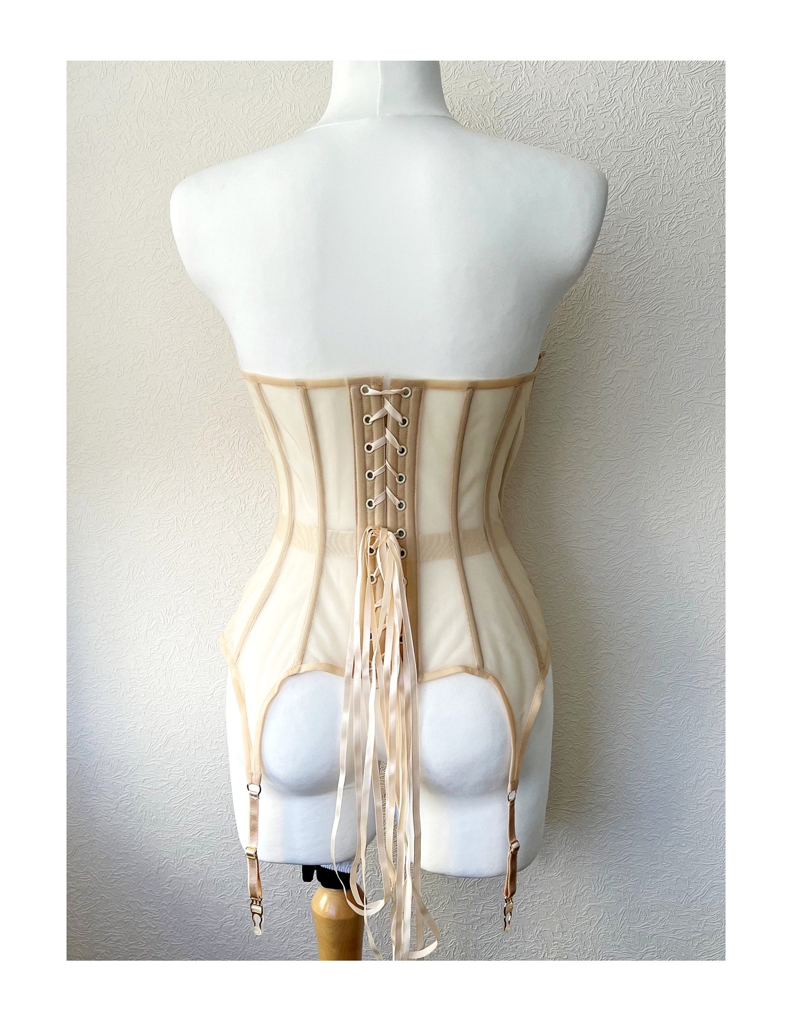 Hemp Beige Taffeta & Black Mesh Underbust Corset main image 1