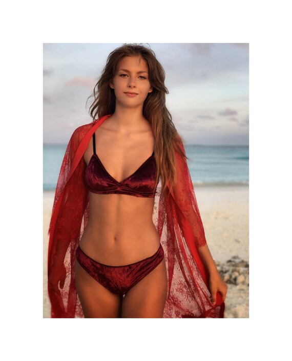 burgundy velvet bikini