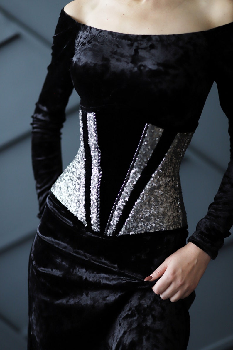 silver sequin corset top