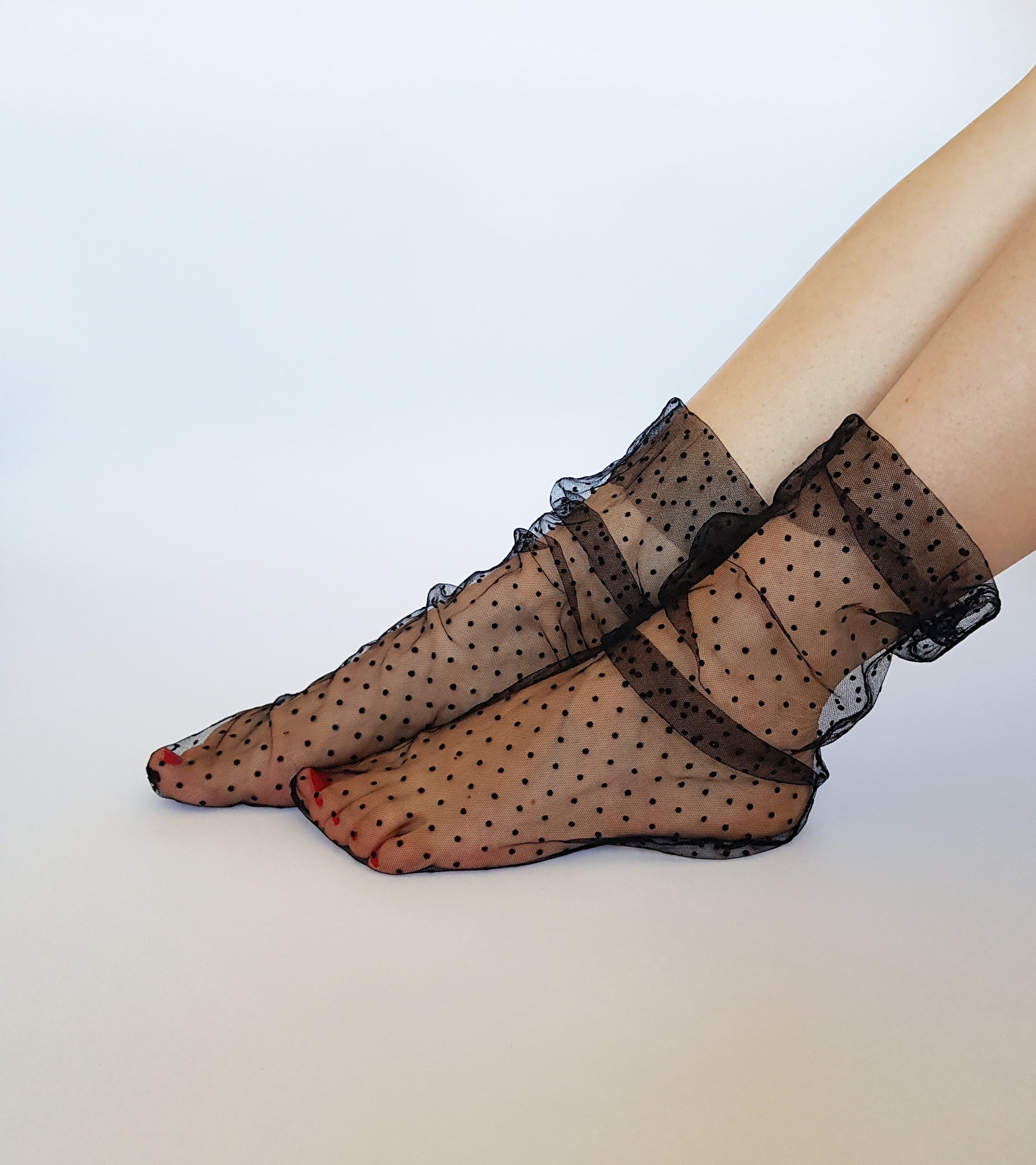 Black Mesh Socksblack Polka Dot Tulle Socksblack Sheer Etsy