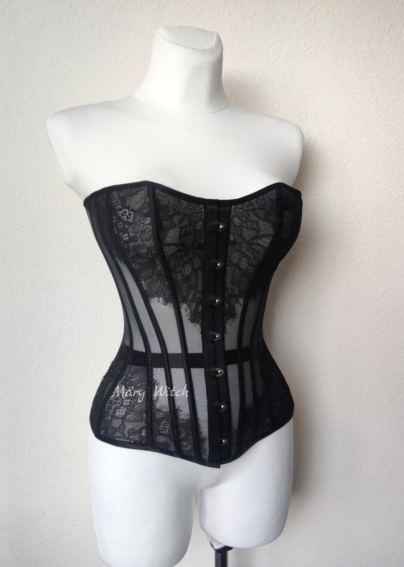 Custom Overbust Corset From Mesh and Lace With Busk. Lingerie Etsy