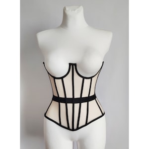 Custom beige  underbust corset, steel bones corset, black mesh corset, Real waist training corset for tight lacing. Lingerie corset