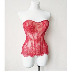 Custom overbust red lace corset for women . Lingerie corset. transparent corsetry. Corset Top with steel boned, Bustier Top, Sexy Corset