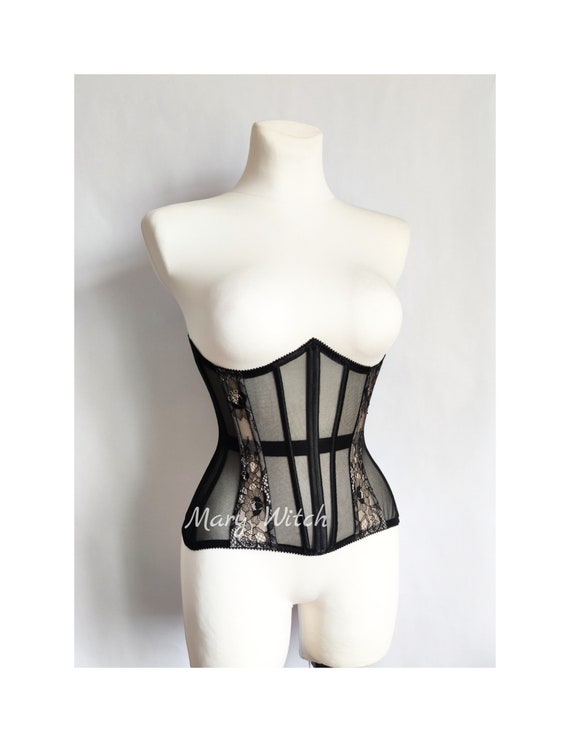 Custom Black Mesh Underbust Corset ,women Sexy Lingerie,gothic