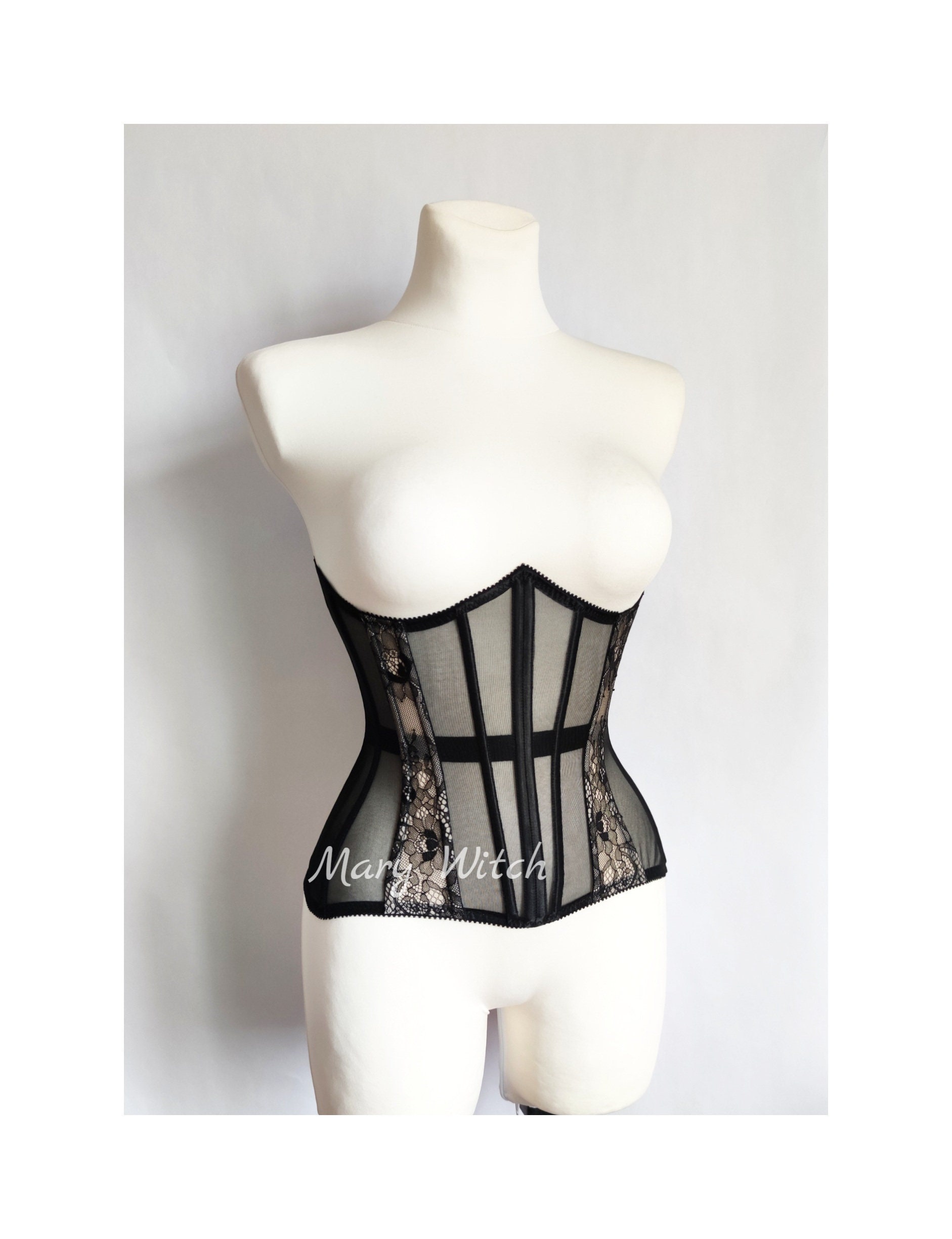 Custom Black Mesh Underbust Corset ,women Sexy Lingerie,gothic Lace Corset,steel  Bones Corset, Mesh Corset, Mary Witch Corset -  Canada