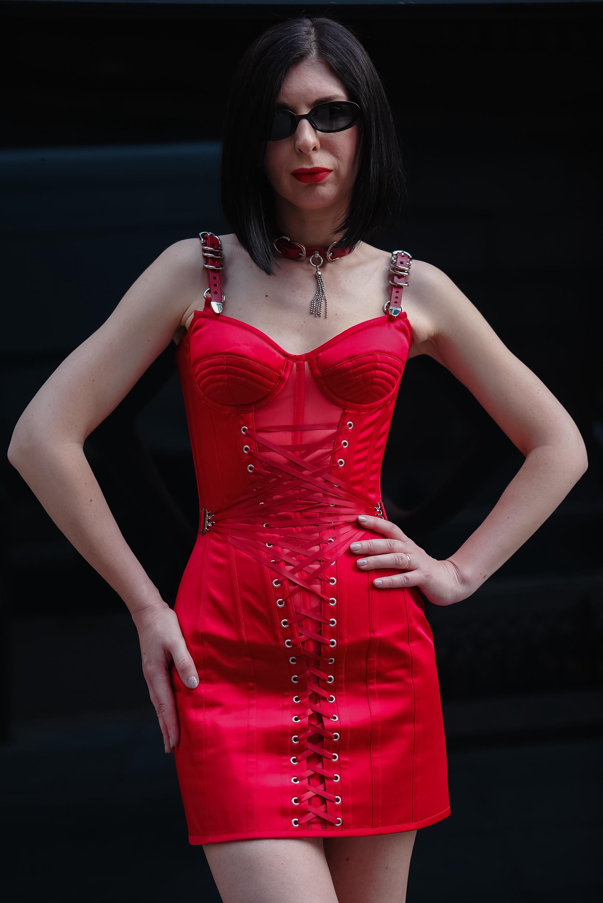 fitted lace wedding dress Velina Red Corset Strapless Mini Dress