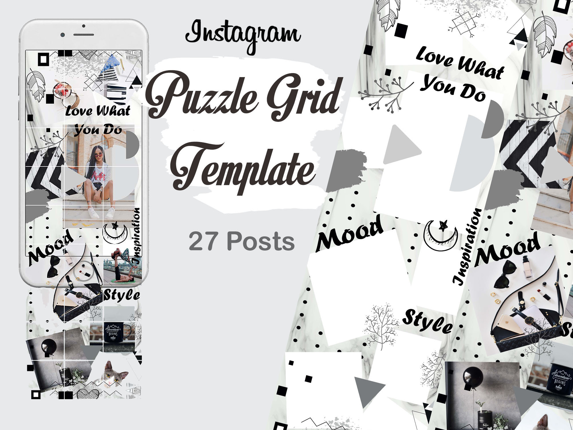 Instagram Puzzle Grid 27 Posts Social Media Feed Template Gold Spirit Animal