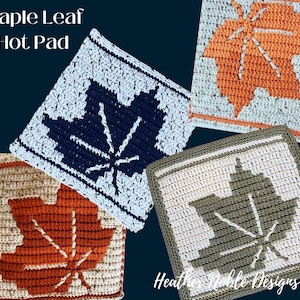 Maple Leaf Hot Pads, Mosaik Häkelmuster, Mosaik Overlay häkeln, Ahornblatt Häkelmuster, Mosaik Ahornblatt Muster, Level 2